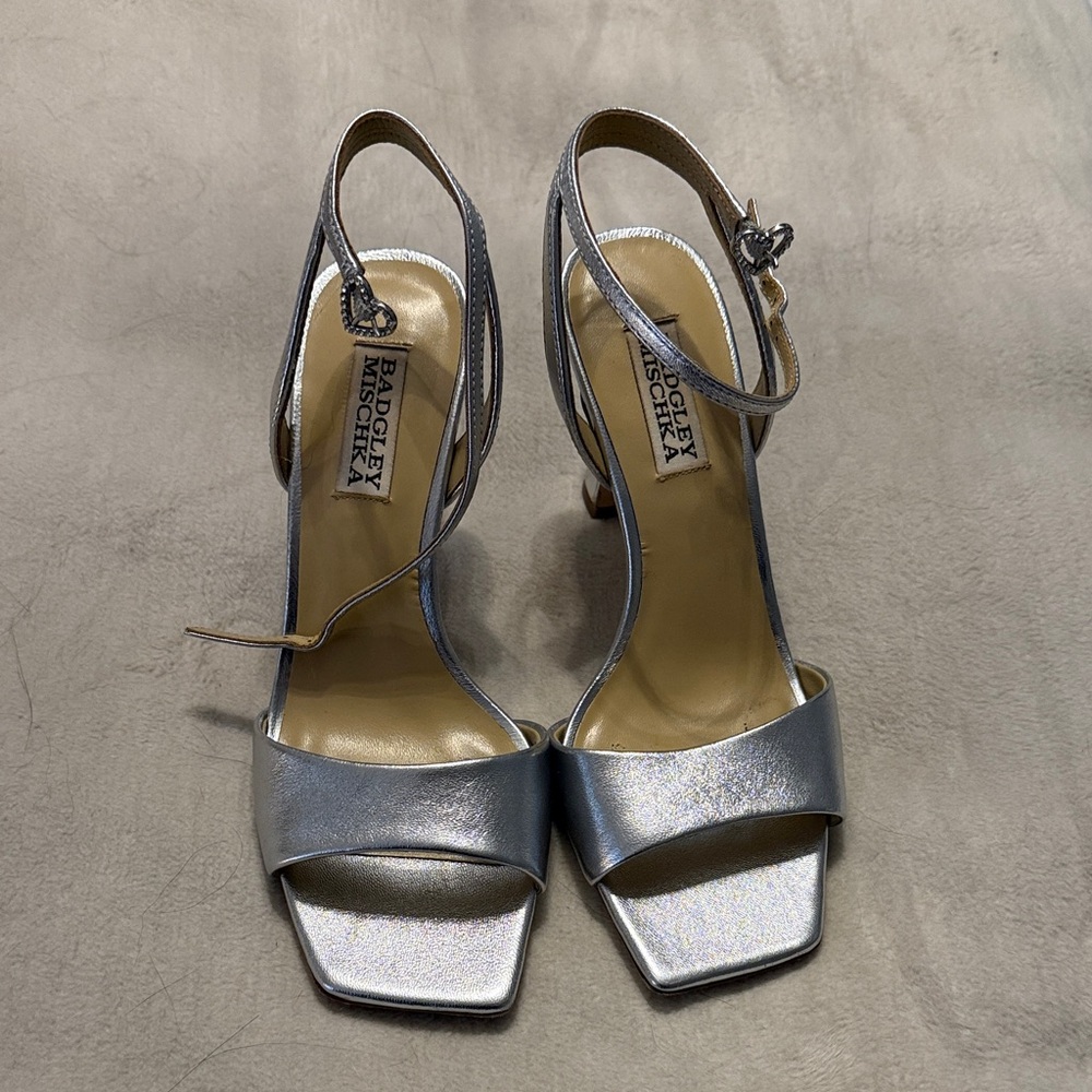 Badgley Mischka Metallic Silver Strappy Heels